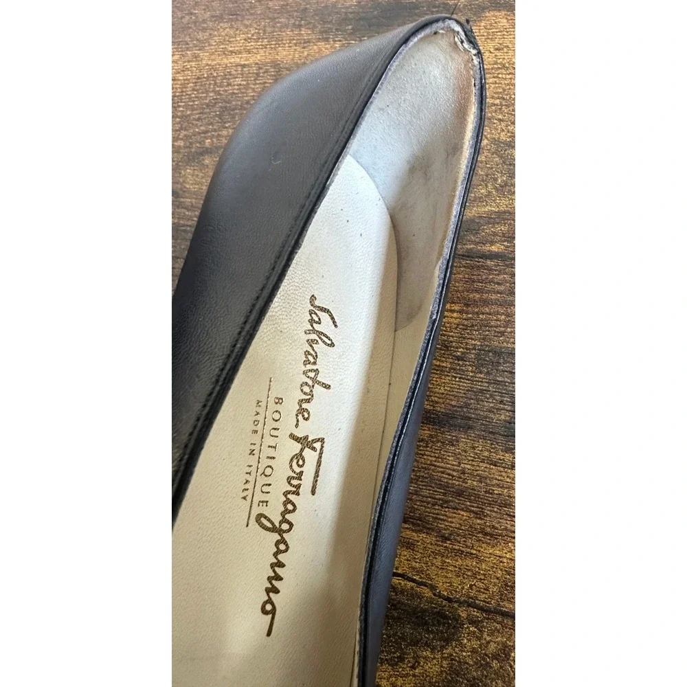 Salvatore Ferragamo Boutique Black Leather Square Toe Block Heel Pumps 6 B Italy - Picture 13 of 16